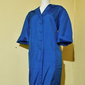 1960s Blue Button Shift Dress